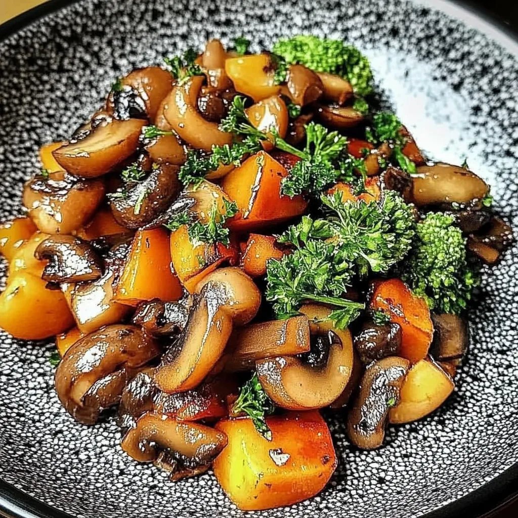 Gebratener Brokkoli, Karotten und Pilze