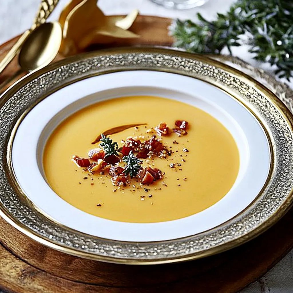 Süßkartoffelsuppe mit Speckwürfeln & Walnüssen