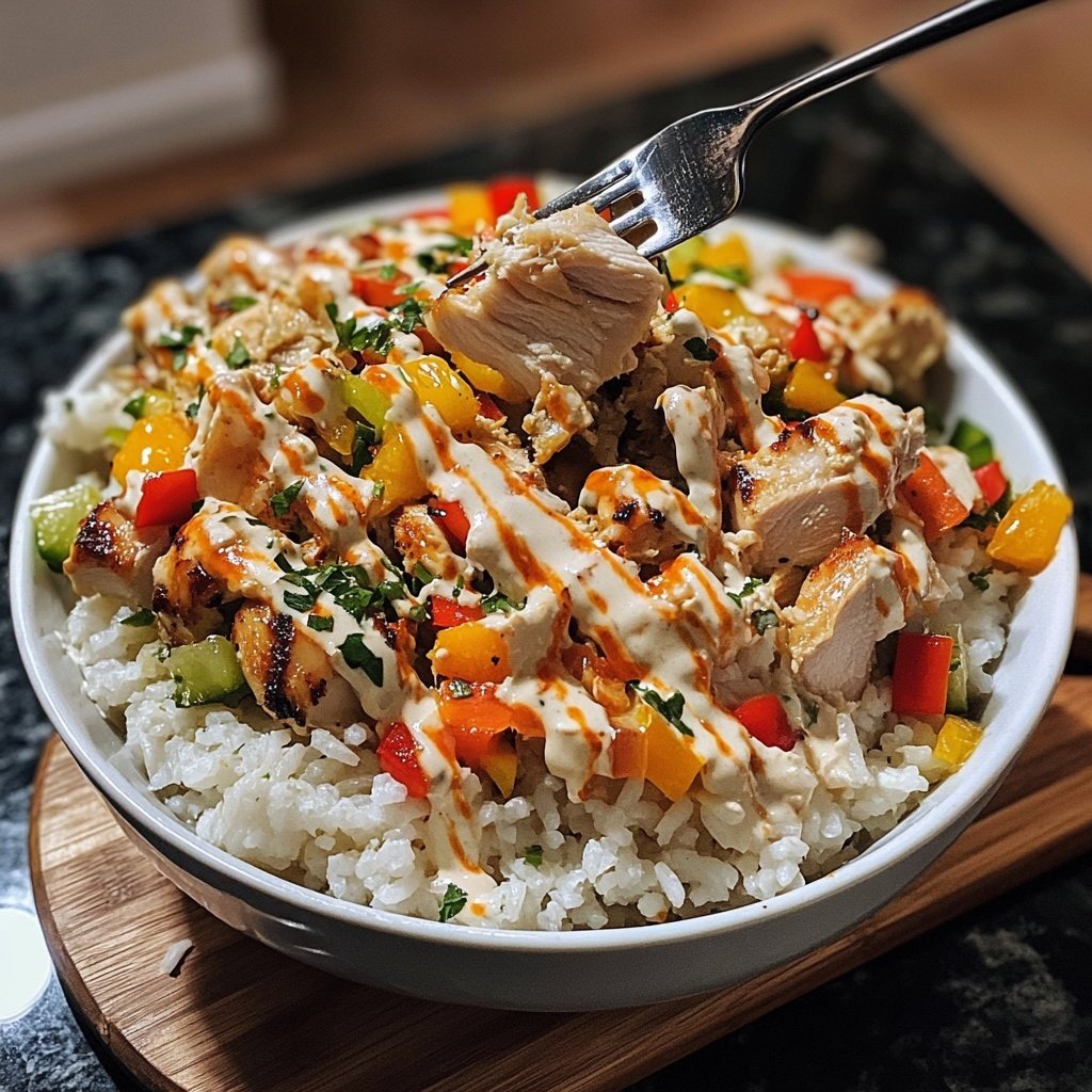 High Protein Bowl mit Reis und Hähnchen