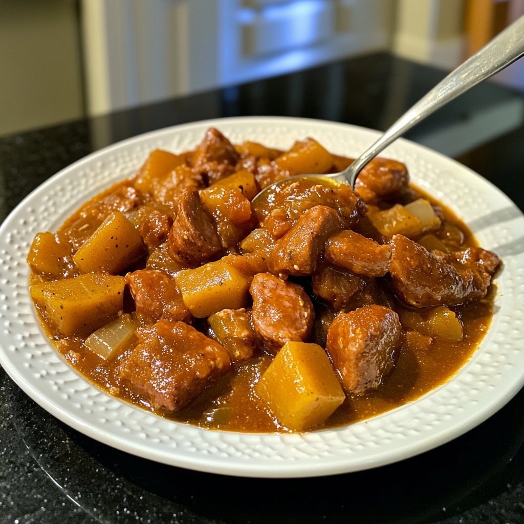 Kartoffelgulasch mit Würstchen