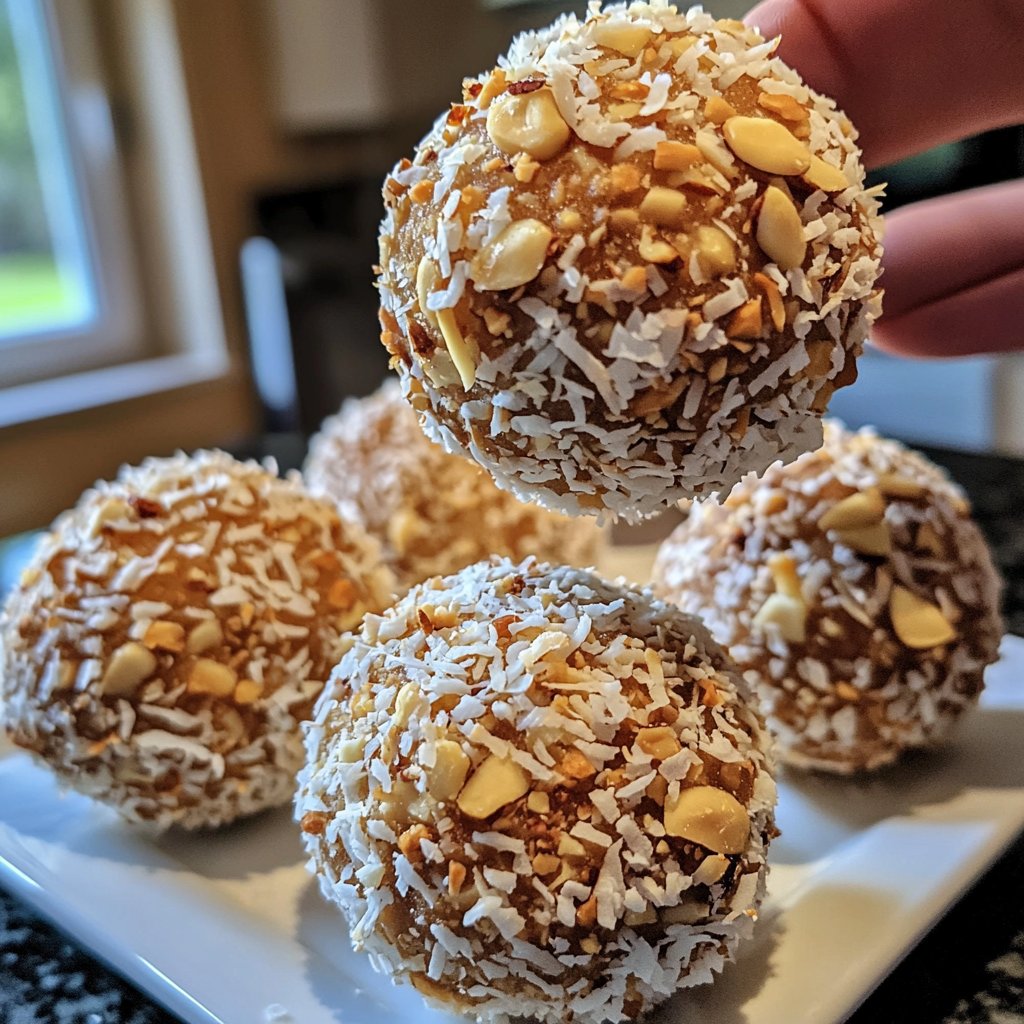 Protein Bällchen mit Kokosraspeln