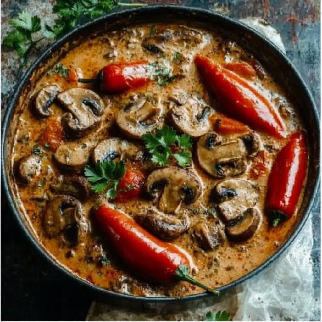 Feuriges Paprika-Geschnetzeltes mit Champignons