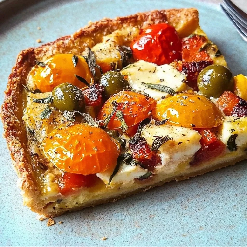 Herzhafte Kürbis-Tarte mit Tomaten und Oliven